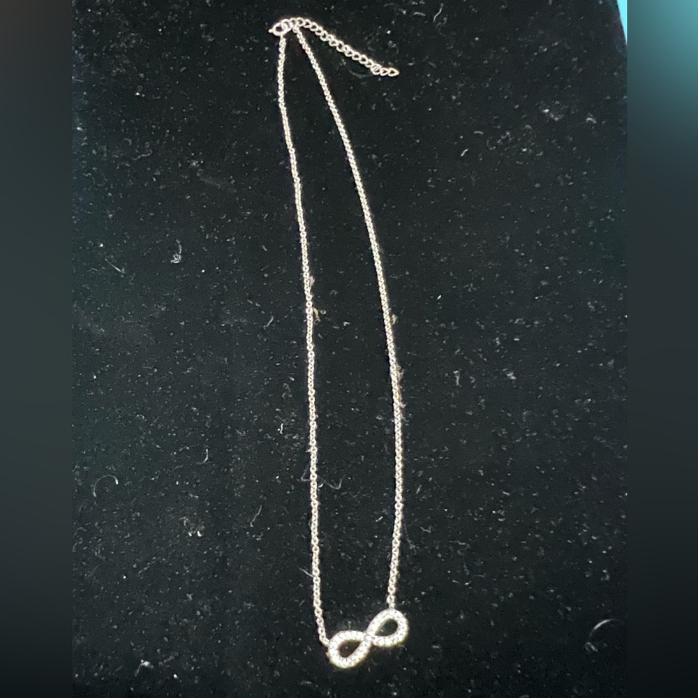 Rhodium Plated Sterling Silver Cubic Zirconia Infinity Necklace New Adjustable